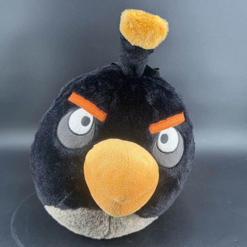 2012 Rovio Angry Birds Bomb Bird Plush Backpack Kids School Bag Black EUC